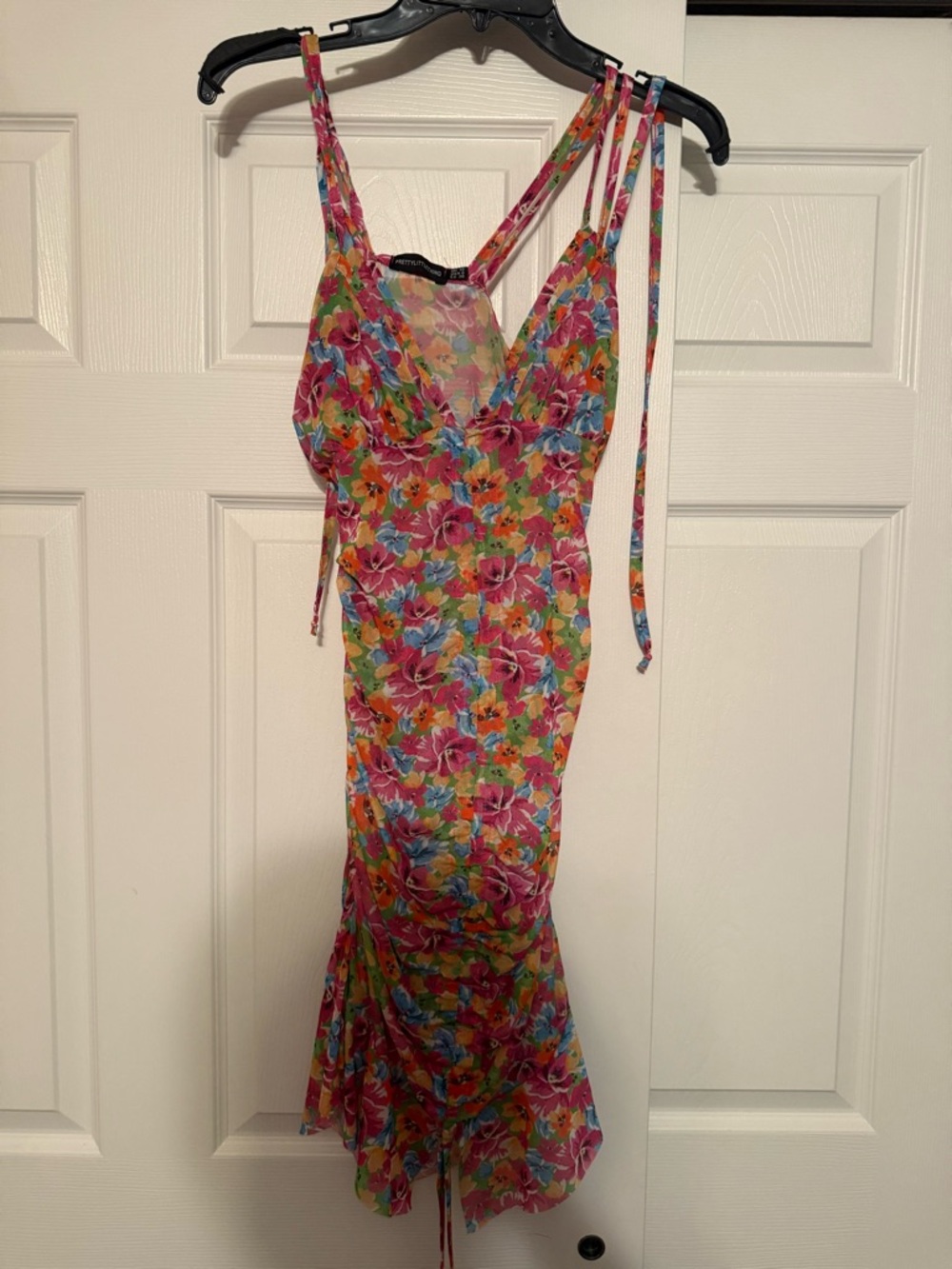 PrettyLittleThing Pink Floral Mesh Slip Dress